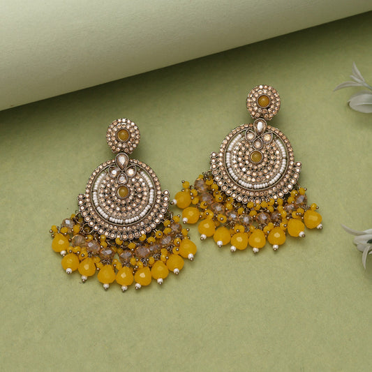 Yellow Color Kundan Pakistani Earrings (KDE979YLW) - Preyans.com