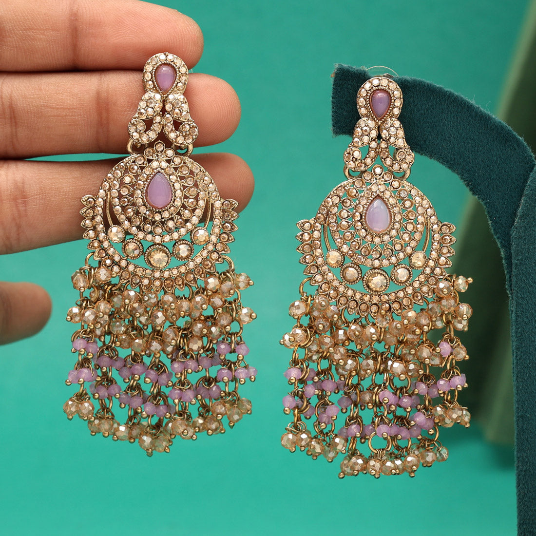 Light Purple Color Kundan Pakistani Earrings (KDE980LPRP) - Preyans.com