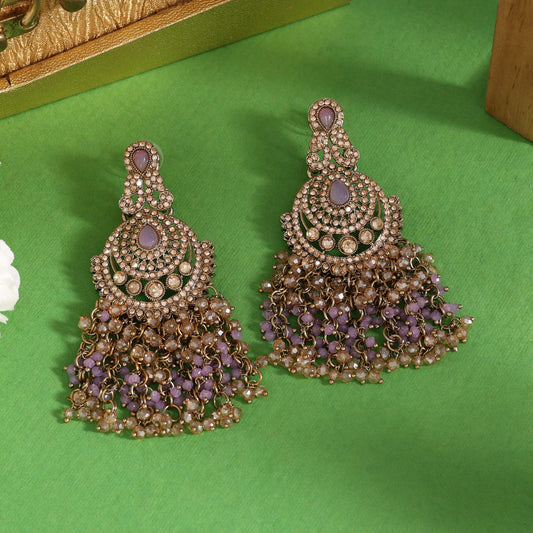 Light Purple Color Kundan Pakistani Earrings (KDE980LPRP) - Preyans.com