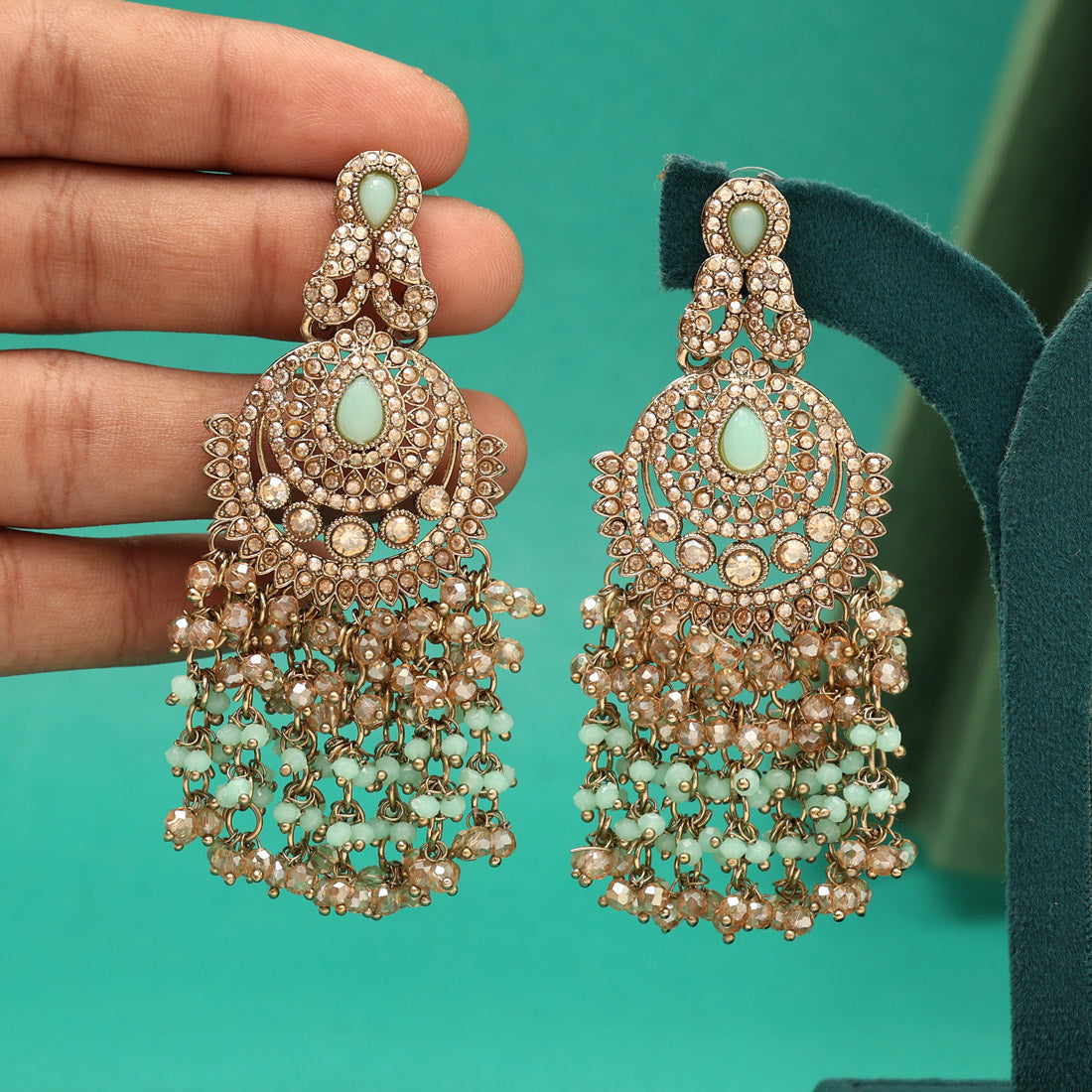 Pista Green Color Kundan Pakistani Earrings (KDE980PGRN) - Preyans.com