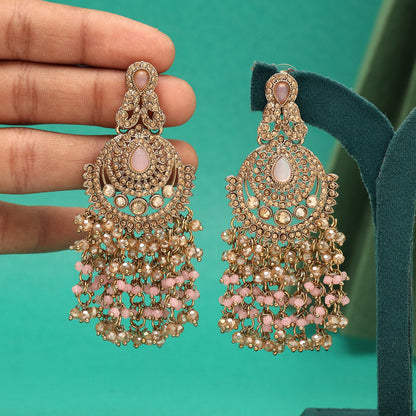 Pink Color Kundan Pakistani Earrings (KDE980PNK) - Preyans.com