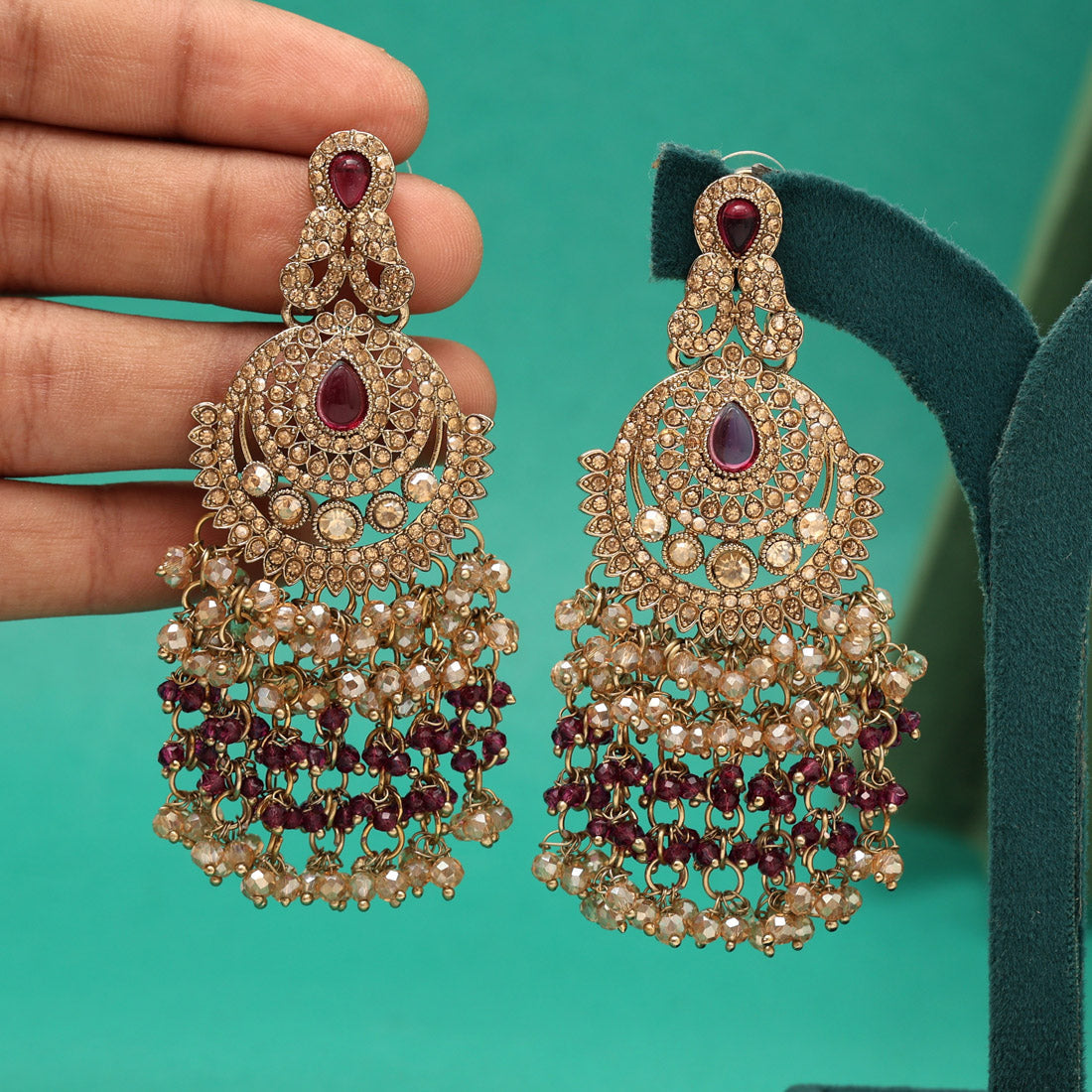 Purple Color Kundan Pakistani Earrings (KDE980PRP) - Preyans.com