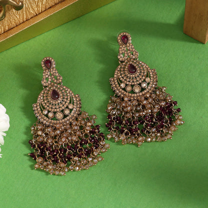 Purple Color Kundan Pakistani Earrings (KDE980PRP) - Preyans.com