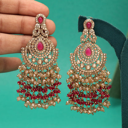 Rani Color Kundan Pakistani Earrings (KDE980RNI) - Preyans.com