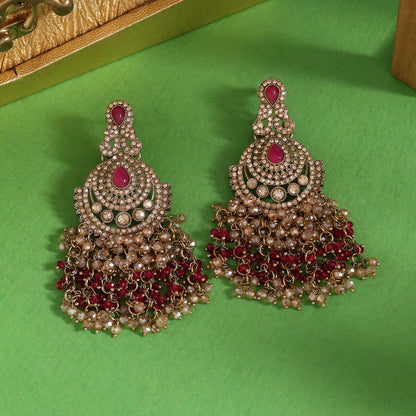 Rani Color Kundan Pakistani Earrings (KDE980RNI) - Preyans.com