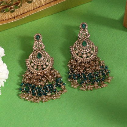 Turquoise Blue Color Kundan Pakistani Earrings (KDE980TBLU) - Preyans.com