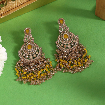 Yellow Color Kundan Pakistani Earrings (KDE980YLW) - Preyans.com