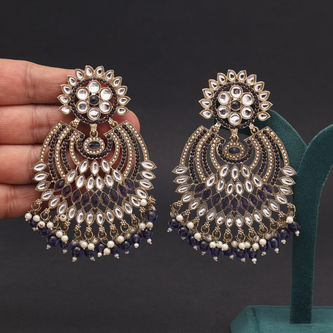 Blue Color Kundan Pakistani Earrings (KDE981BLU) - Preyans.com