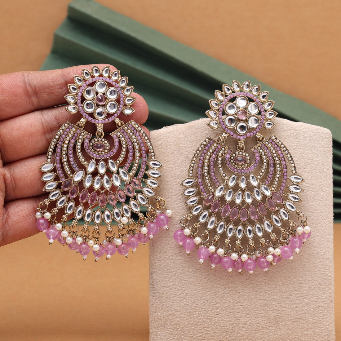 Light Purple Color Kundan Pakistani Earrings (KDE981LPRP) - Preyans.com