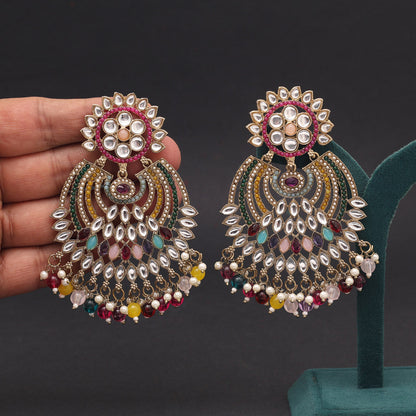 Multi Color Kundan Pakistani Earrings (KDE981MLT) - Preyans.com