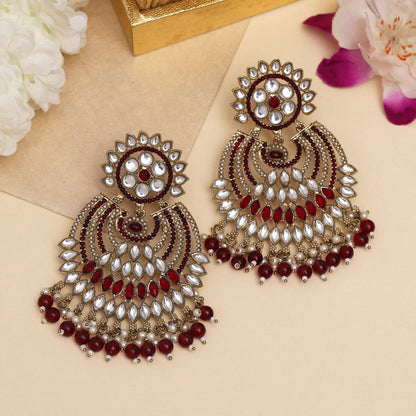 Maroon Color Kundan Pakistani Earrings (KDE981MRN) - Preyans.com