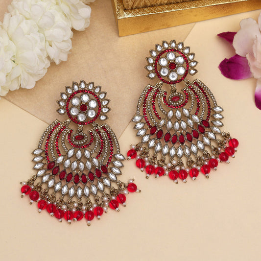 Rani Color Kundan Pakistani Earrings (KDE981RNI) - Preyans.com