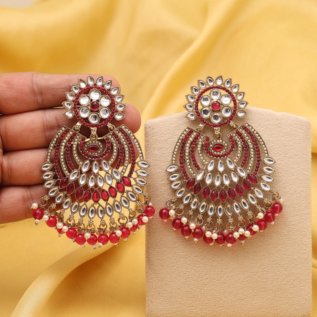 Rani Color Kundan Pakistani Earrings (KDE981RNI) - Preyans.com