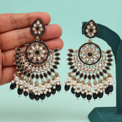 Black Color Kundan Pakistani Earrings (KDE982BLK) - Preyans.com