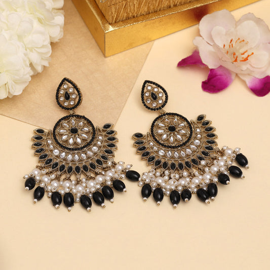 Black Color Kundan Pakistani Earrings (KDE982BLK) - Preyans.com