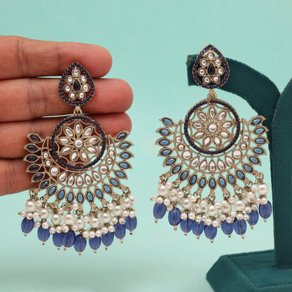 Blue Color Kundan Pakistani Earrings (KDE982BLU) - Preyans.com