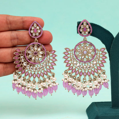 Light Purple Color Kundan Pakistani Earrings (KDE982LPRP) - Preyans.com