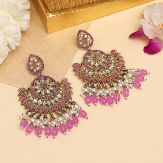 Light Purple Color Kundan Pakistani Earrings (KDE982LPRP) - Preyans.com