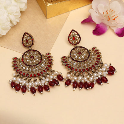 Maroon Color Kundan Pakistani Earrings (KDE982MRN) - Preyans.com