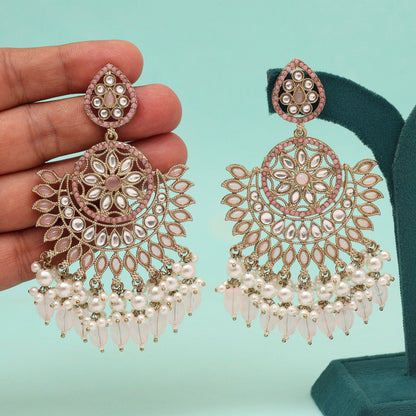 Pink Color Kundan Pakistani Earrings (KDE982PNK) - Preyans.com