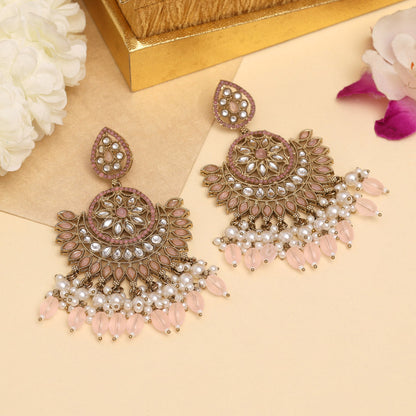 Pink Color Kundan Pakistani Earrings (KDE982PNK) - Preyans.com