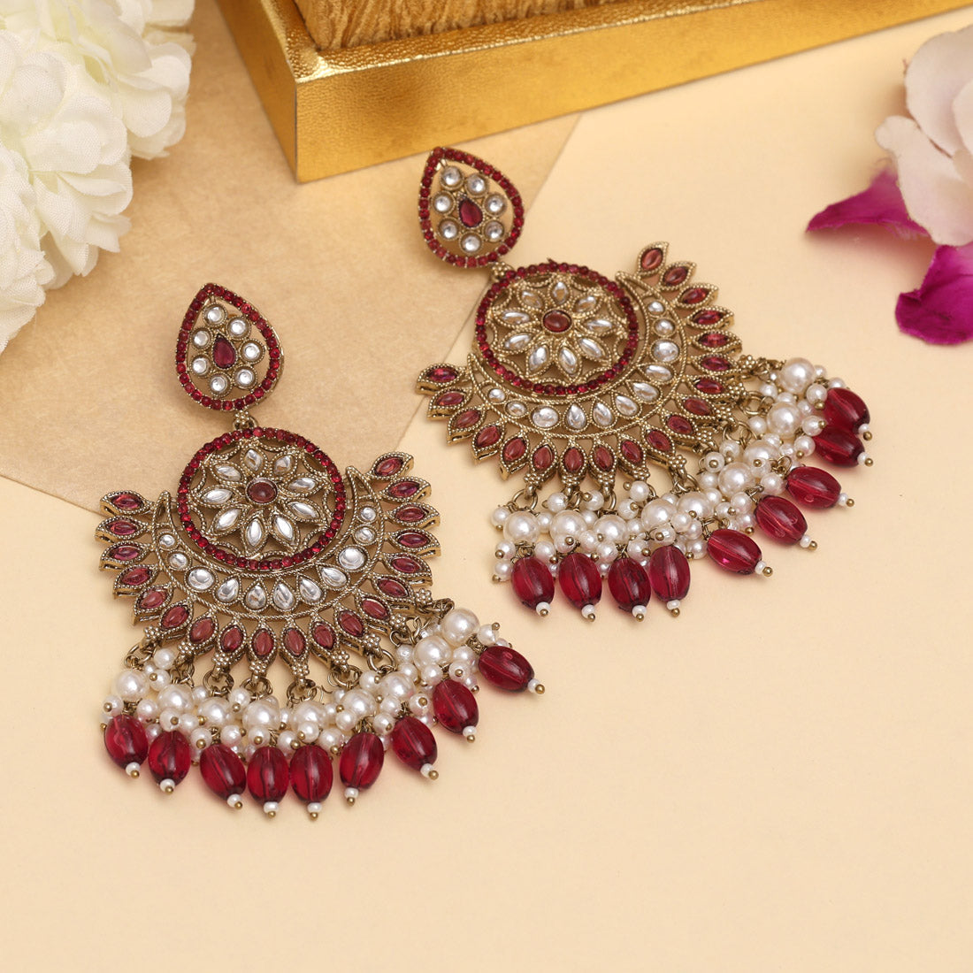 Purple Color Kundan Pakistani Earrings (KDE982PRP) - Preyans.com