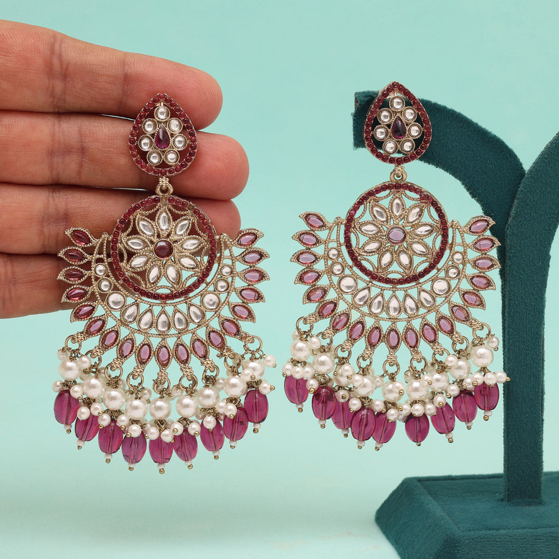 Purple Color Kundan Pakistani Earrings (KDE982PRP) - Preyans.com