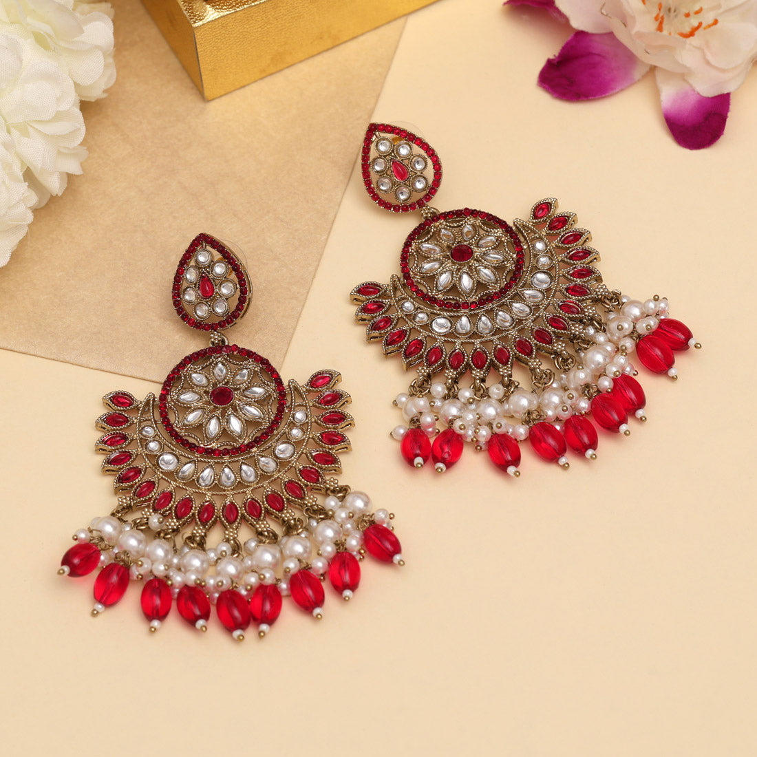 Rani Color Kundan Pakistani Earrings (KDE982RNI) - Preyans.com