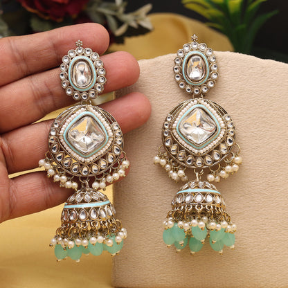 Firozi Color Kundan Earrings (KDE983FRZ) - Preyans.com