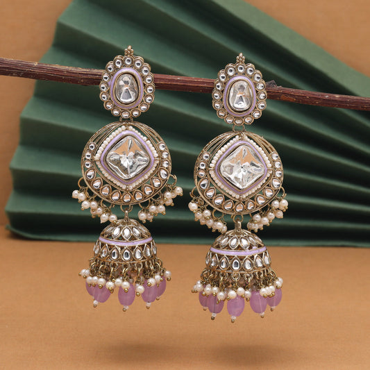 Light Purple Color Kundan Earrings (KDE983LPRP) - Preyans.com