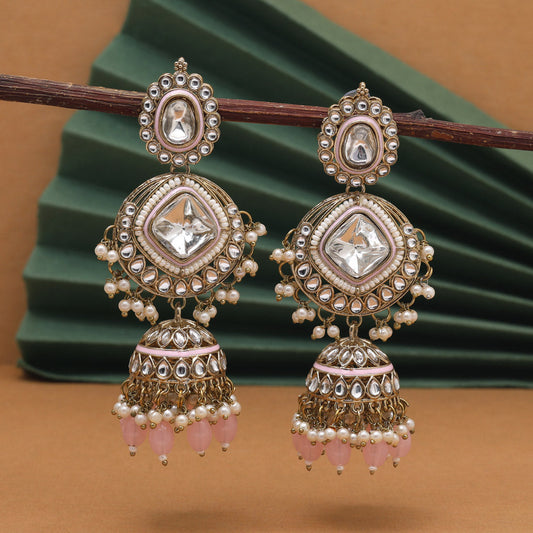 Pink Color Kundan Earrings (KDE983PNK) - Preyans.com