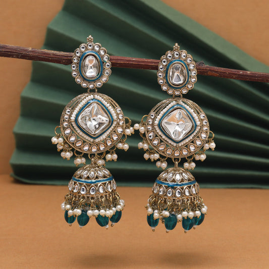 Rama Green Color Kundan Earrings (KDE983RGRN) - Preyans.com