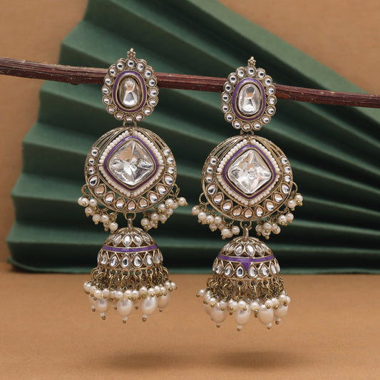 White & Purple Color Kundan Earrings (KDE983WHTPRP) - Preyans.com