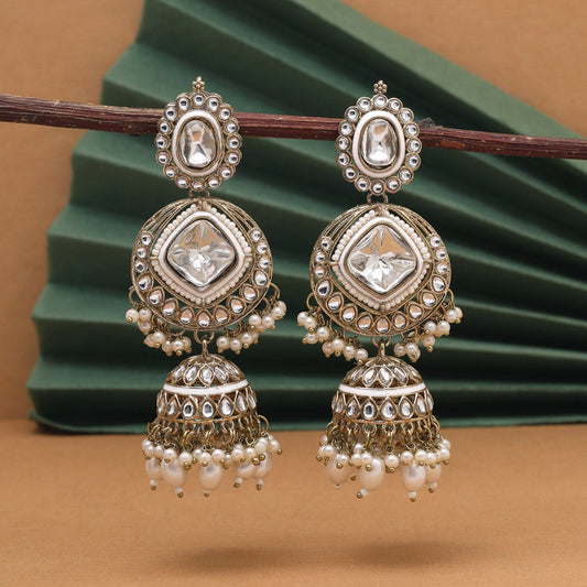 White Color Kundan Earrings (KDE983WHT) - Preyans.com