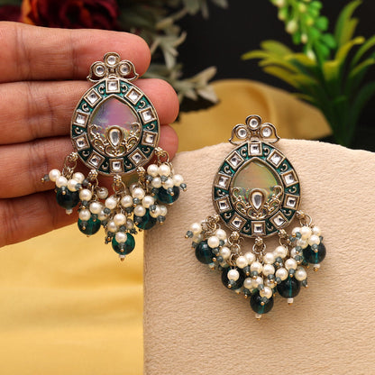 Rama Green Color Meena Work Kundan Earrings (KDE984RGRN) - Preyans.com