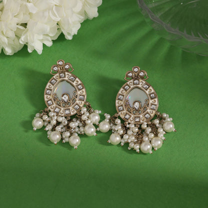 White Color Meena Work Kundan Earrings (KDE984WHT) - Preyans.com