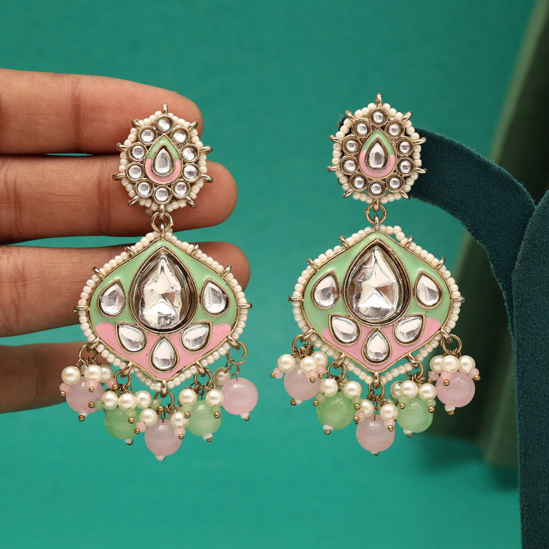 Pink Color Kundan Meenakari Earrings (KDE985PNK) - Preyans.com