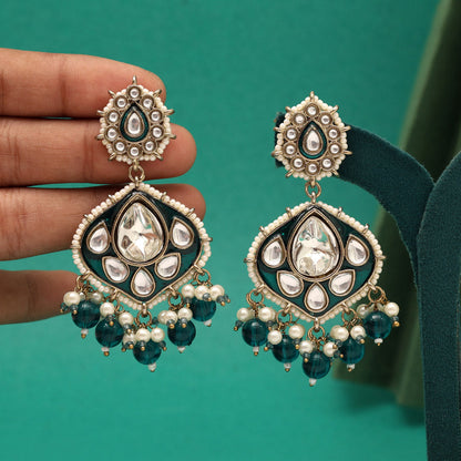 Turquoise Blue Color Kundan Meenakari Earrings (KDE985TBLU) - Preyans.com