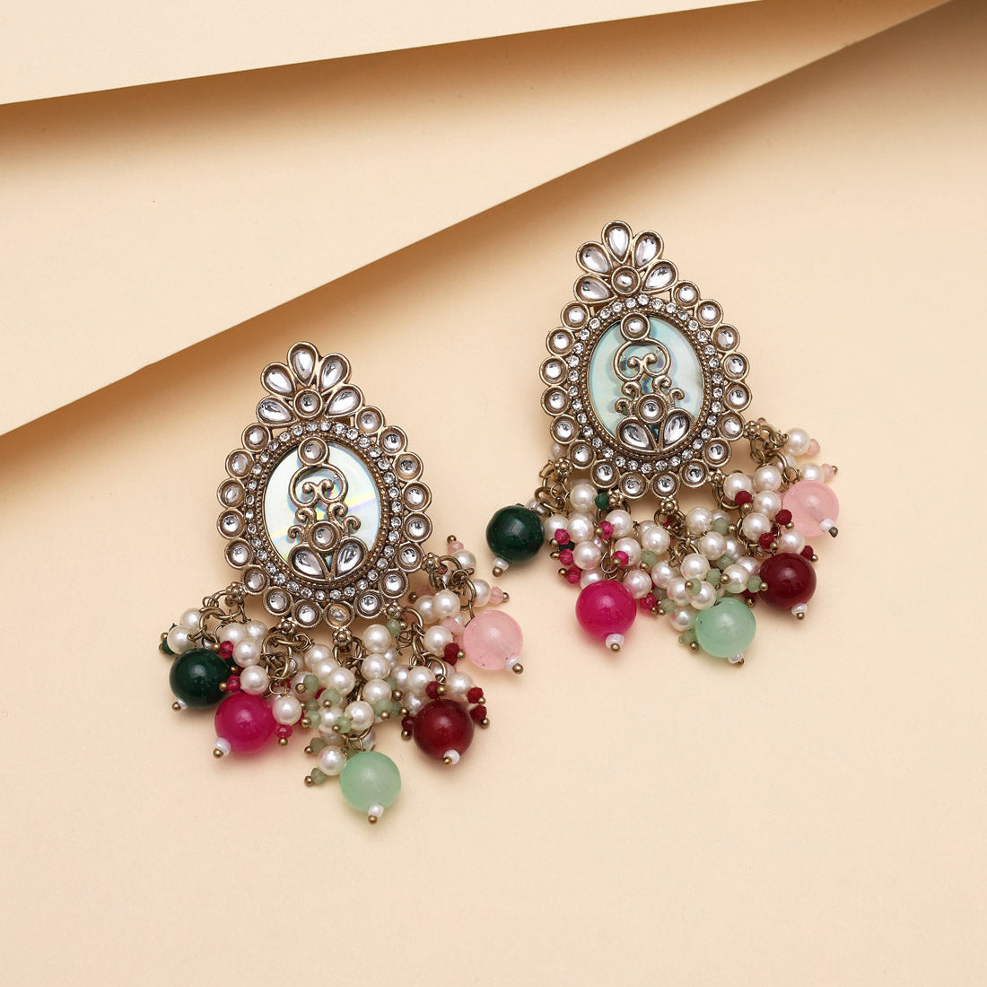 Multi Color Kundan Earrings (KDE986MLT) - Preyans.com