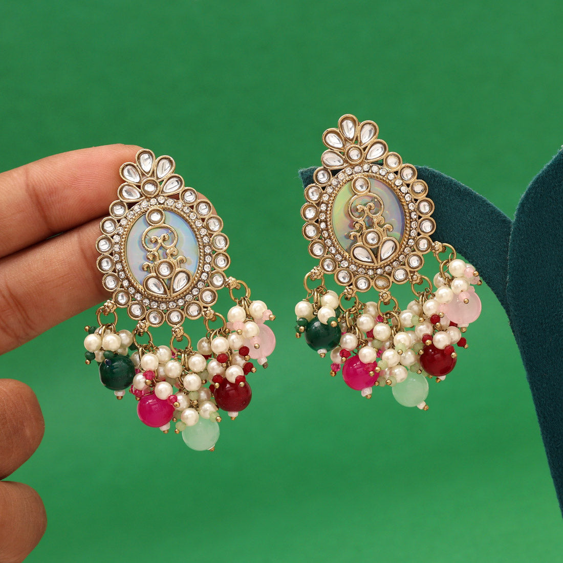 Multi Color Kundan Earrings (KDE986MLT) - Preyans.com