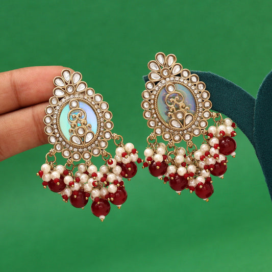 Maroon Color Kundan Earrings (KDE986MRN) - Preyans.com