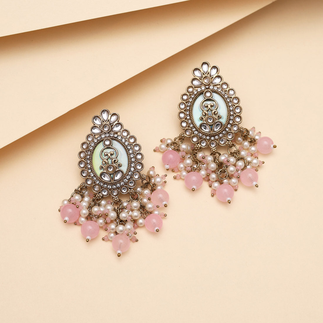 Pink Color Kundan Earrings (KDE986PNK) - Preyans.com