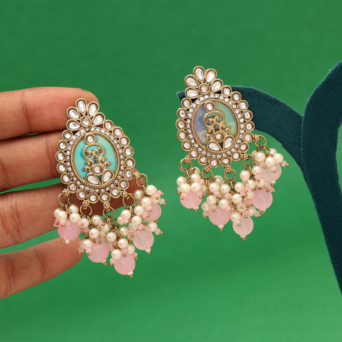 Pink Color Kundan Earrings (KDE986PNK) - Preyans.com