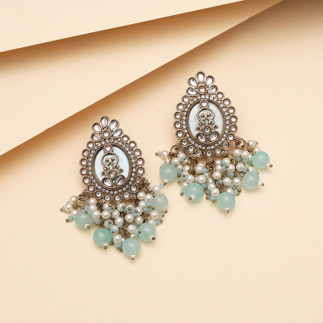 Sky Blue Color Kundan Earrings (KDE986SBLU) - Preyans.com