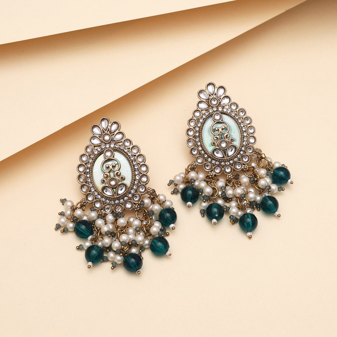 Turquoise Blue Color Kundan Earrings (KDE986TBLU) - Preyans.com