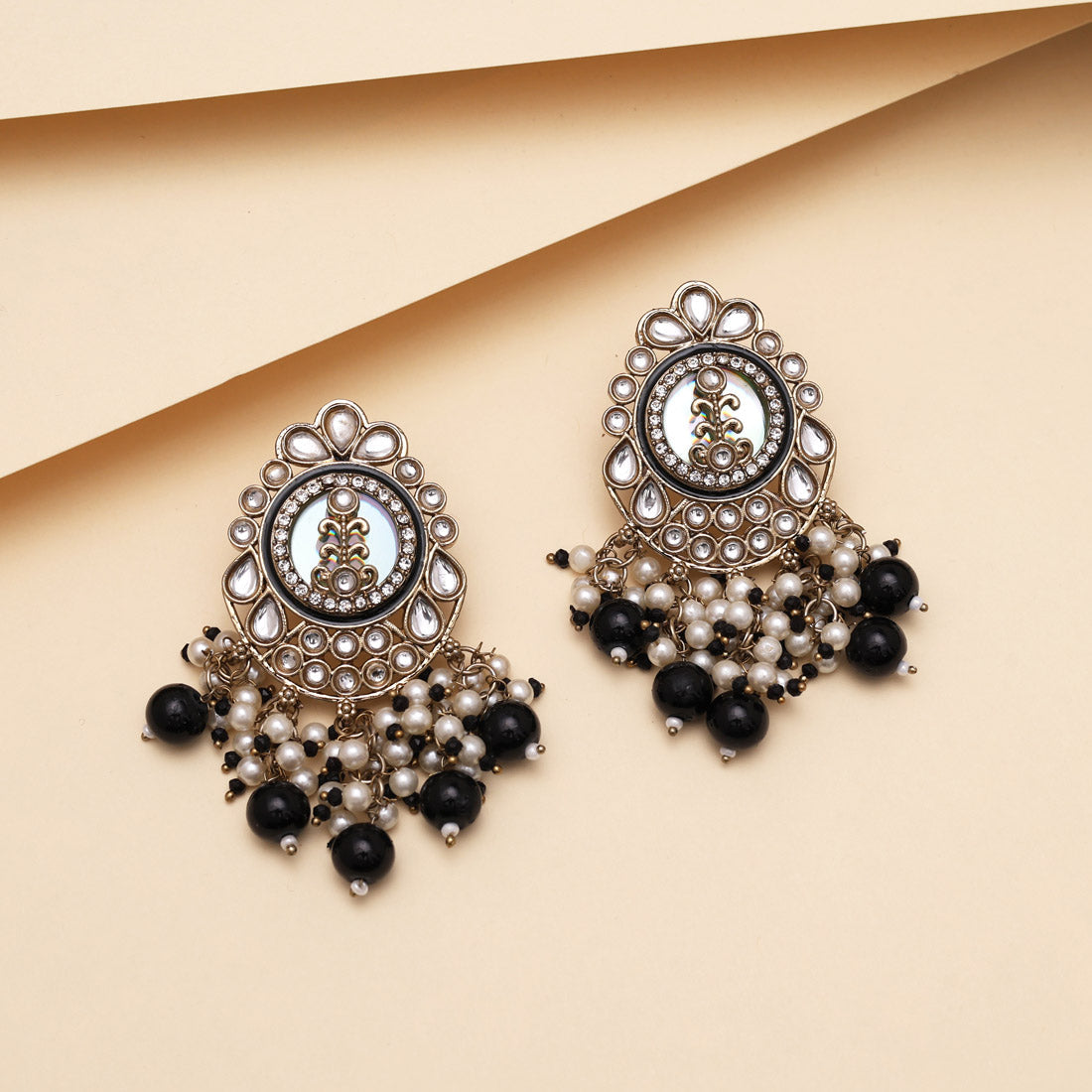 Black Color Kundan Earrings (KDE987BLK) - Preyans.com