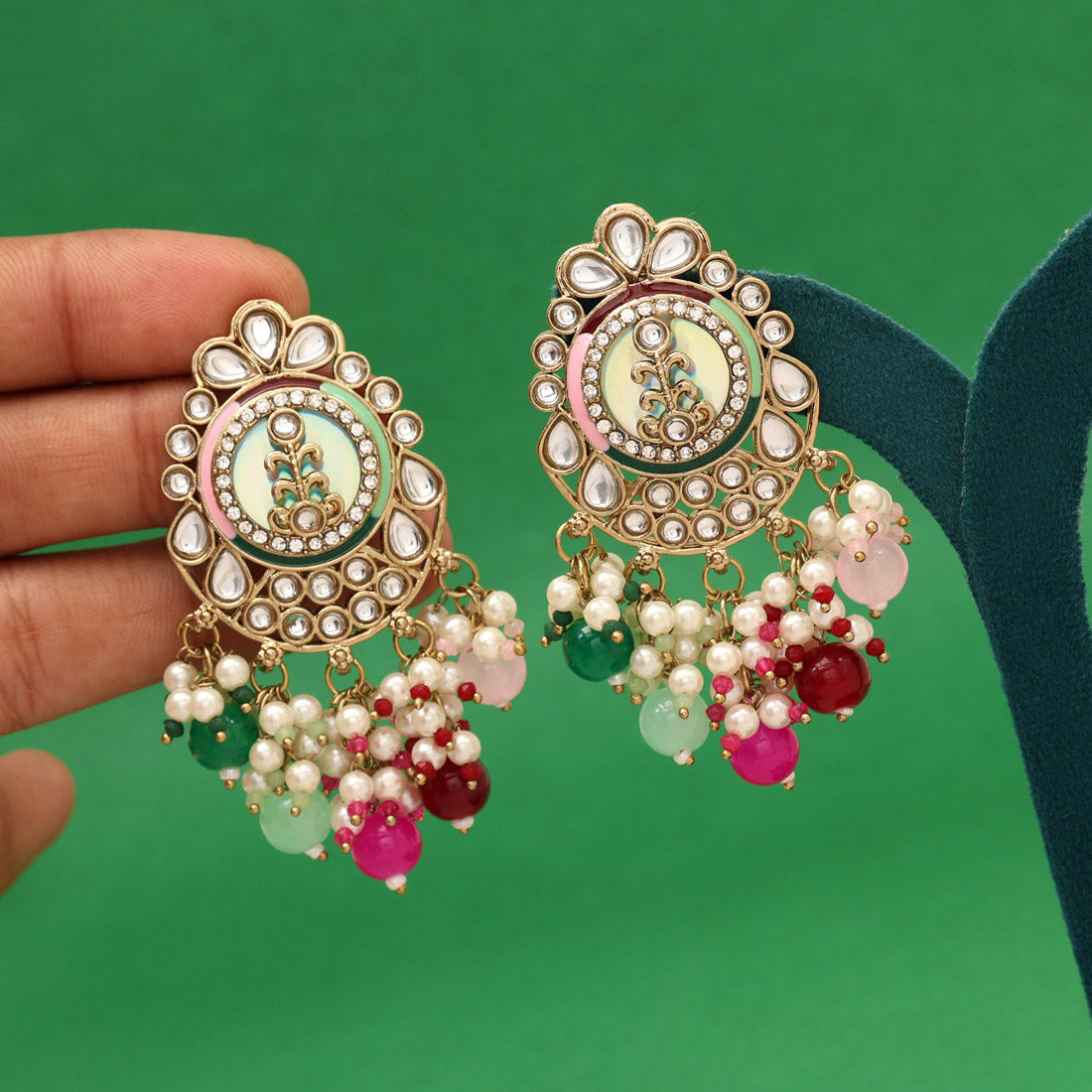 Multi Color Kundan Earrings (KDE987MLT) - Preyans.com