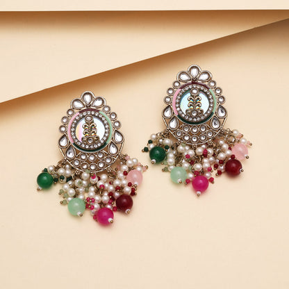 Multi Color Kundan Earrings (KDE987MLT) - Preyans.com