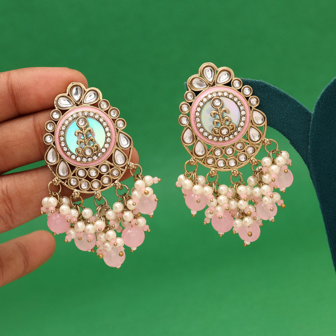 Pink Color Kundan Earrings (KDE987PNK) - Preyans.com