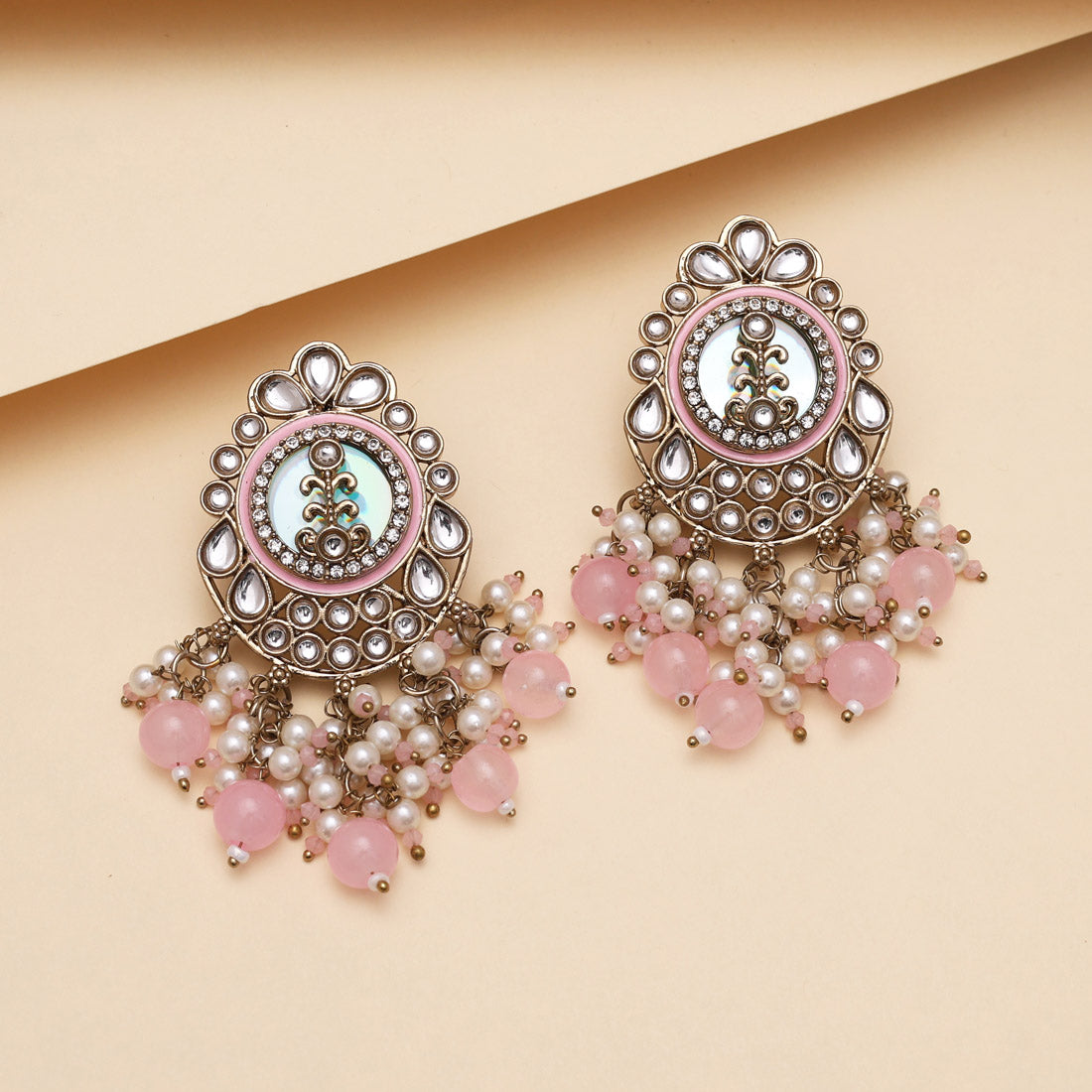 Pink Color Kundan Earrings (KDE987PNK) - Preyans.com